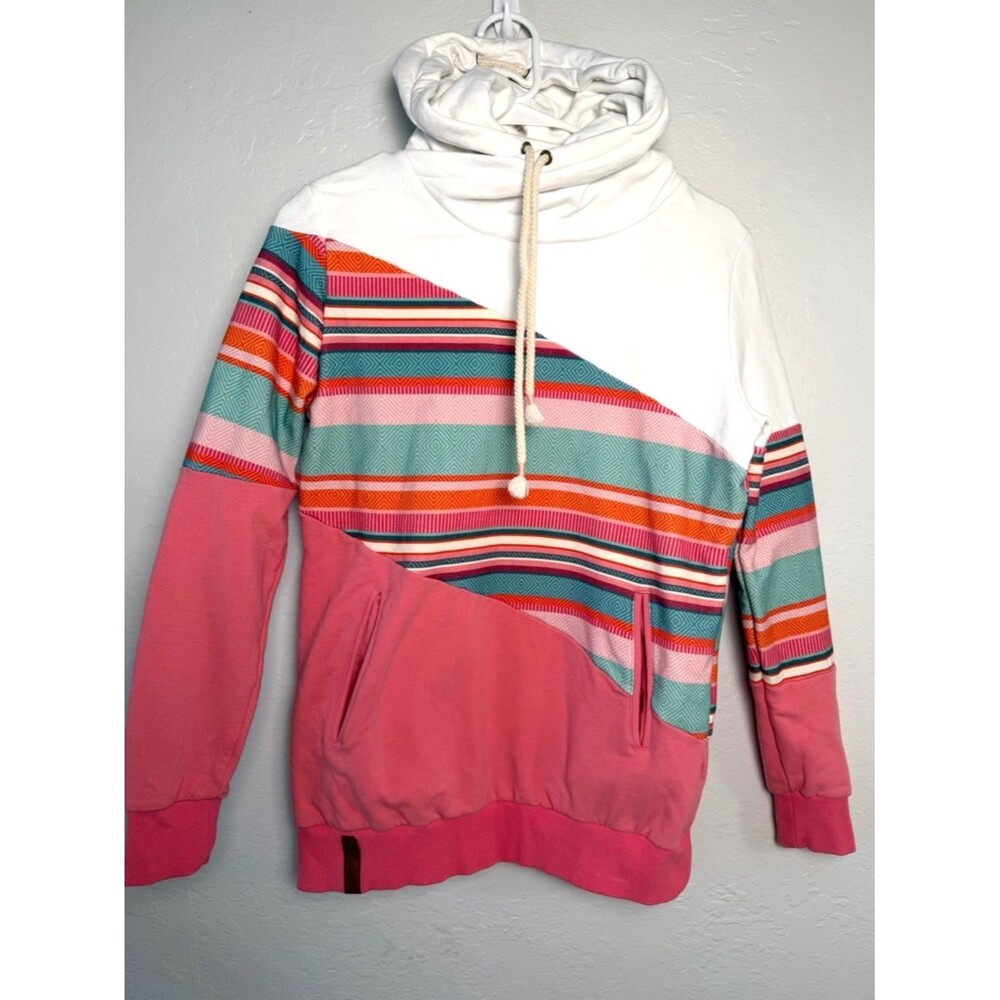 Ampersand Ave Striped Hoodie Sweatshirt Pink Teal Diagonal Small
